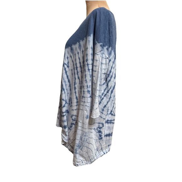 FREE PEOPLE Sz XS LA LIVIN COASTAL 3/4 SLEEVE JERSEY TEE TYE DYE INDIGO Batwing - Picture 3 of 11